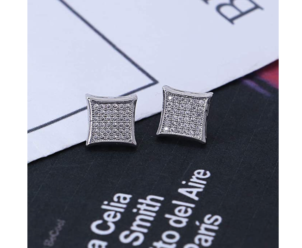 11mm Gold 925 Sterling Silver Diamond Earring Hip Hop Mens Square Earring Iced Out