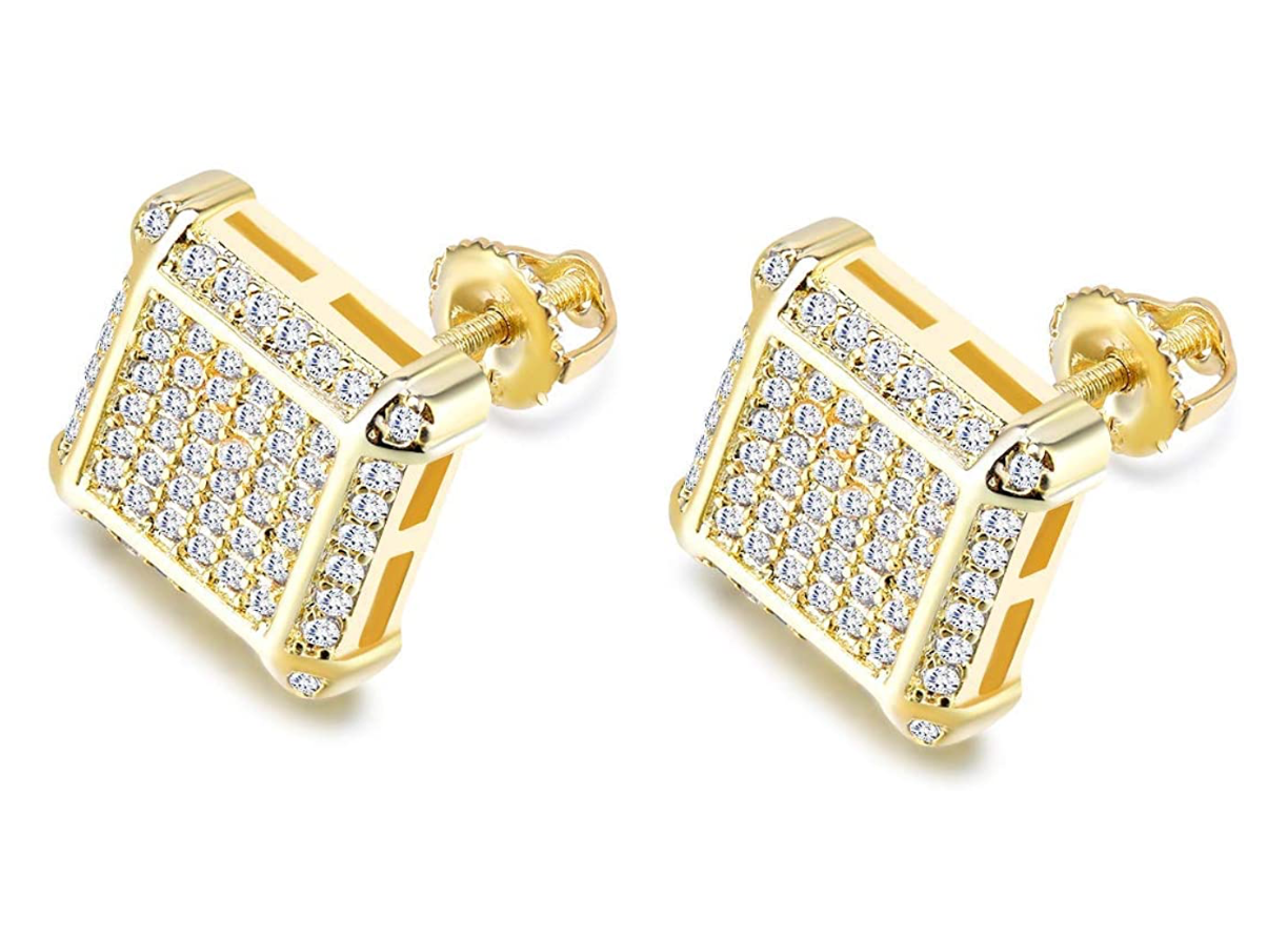 11mm Gold 925 Sterling Hip Hop Square Earring Mens Diamond Earring Iced Out