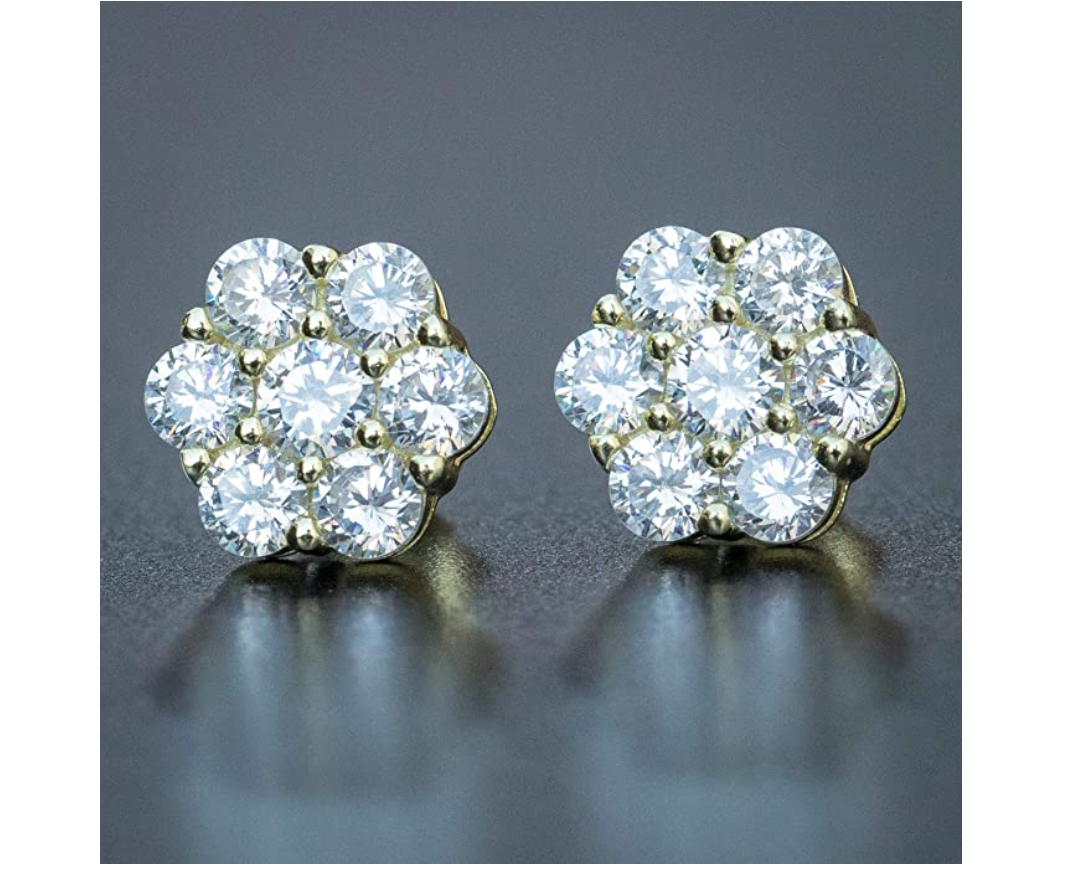 10mm 925 Sterling Silver Gold Solitaire Cluster Earring Gold Round Stud Earrings Circle Diamond Hip Hop Earrings Iced Out