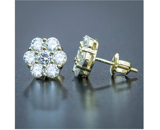 10mm 925 Sterling Silver Gold Solitaire Cluster Earring Gold Round Stud Earrings Circle Diamond Hip Hop Earrings Iced Out