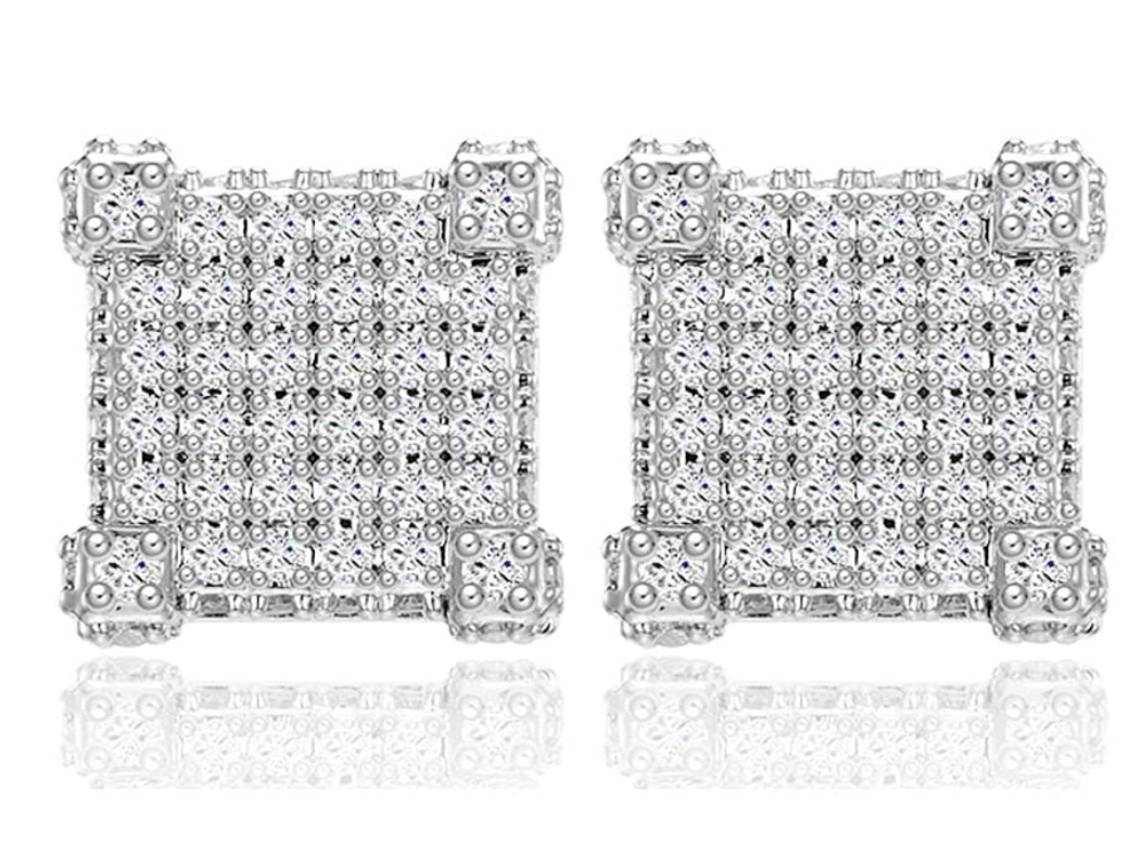 10mm Square Box Gold 925 Sterling Silver Big Diamond Earrings Hip Hop Mens Screw Back Earrings Iced Out