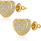 6mm Gold 925 Sterling Silver Heart Earrings Diamond Screw Back Womens Earring