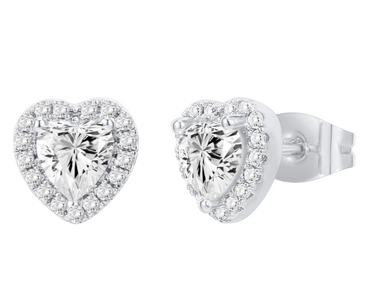 6mm Halo Cluster Heart Earrings Diamond Womens Earring Rose Gold 925 Sterling Silver
