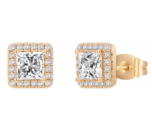 6mm 925 Sterling Silver Square Princess Diamond Cluster Earrings Rose Gold Womens Men Earring