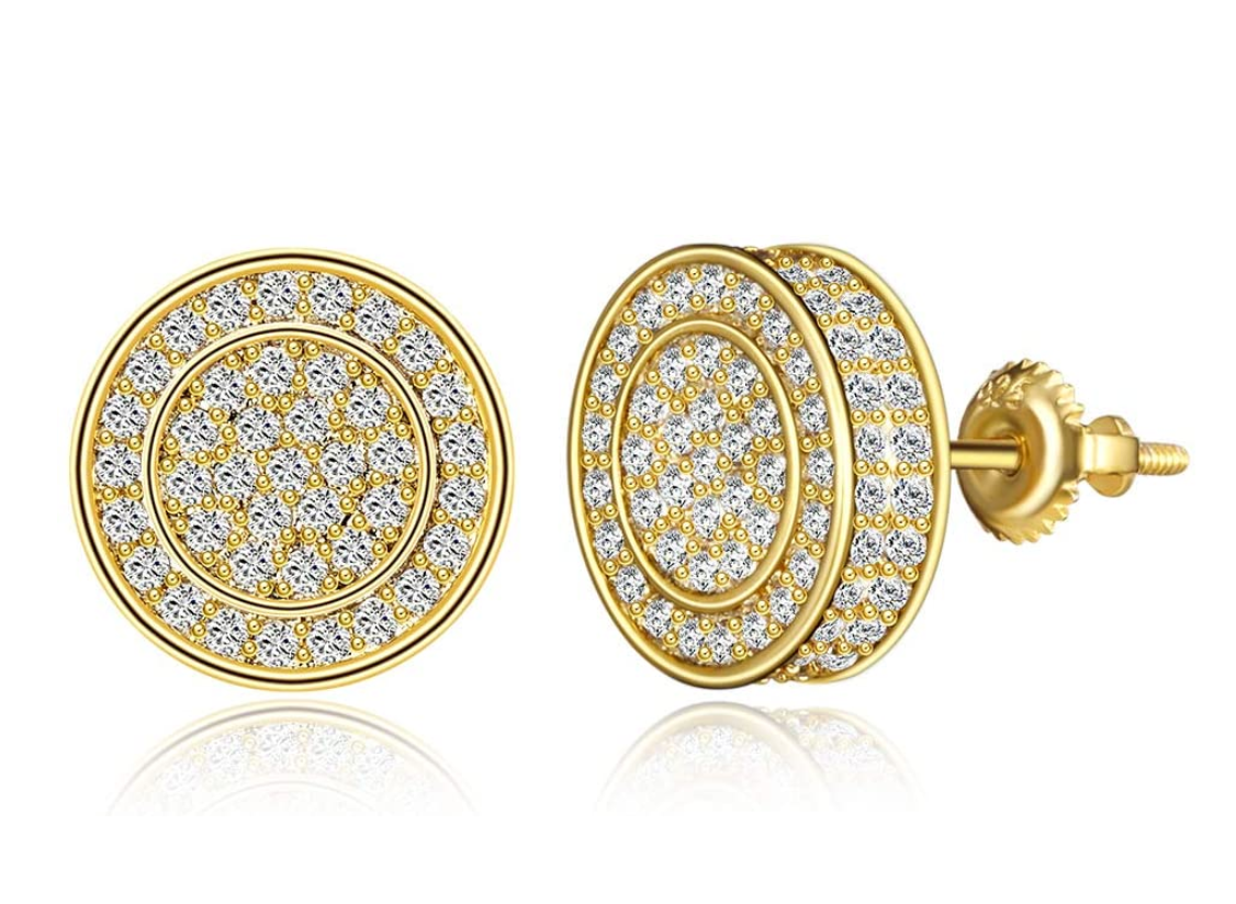 Gold Cluster Earrings 3/4 Cttw Round Natural Diamond Mens