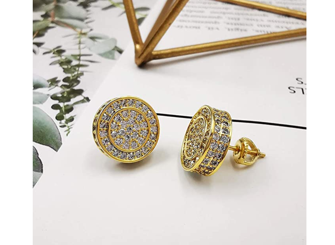 Golden Round Gold Plated Diamond ear Studs In Pure Silver For Men at Rs  1899/pair in Jaipur