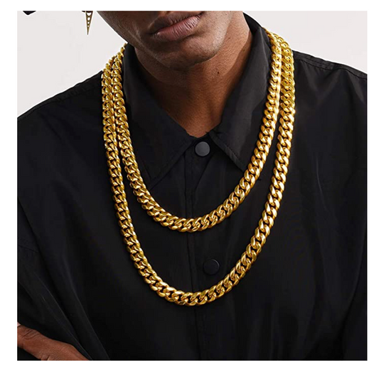 14mm Gold Cuban Link Chain Hip Hop Rapper Jewelry Gold STainless Steel Chain