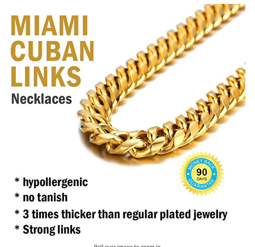 14mm Gold Cuban Link Chain Hip Hop Rapper Jewelry Gold STainless Steel Chain