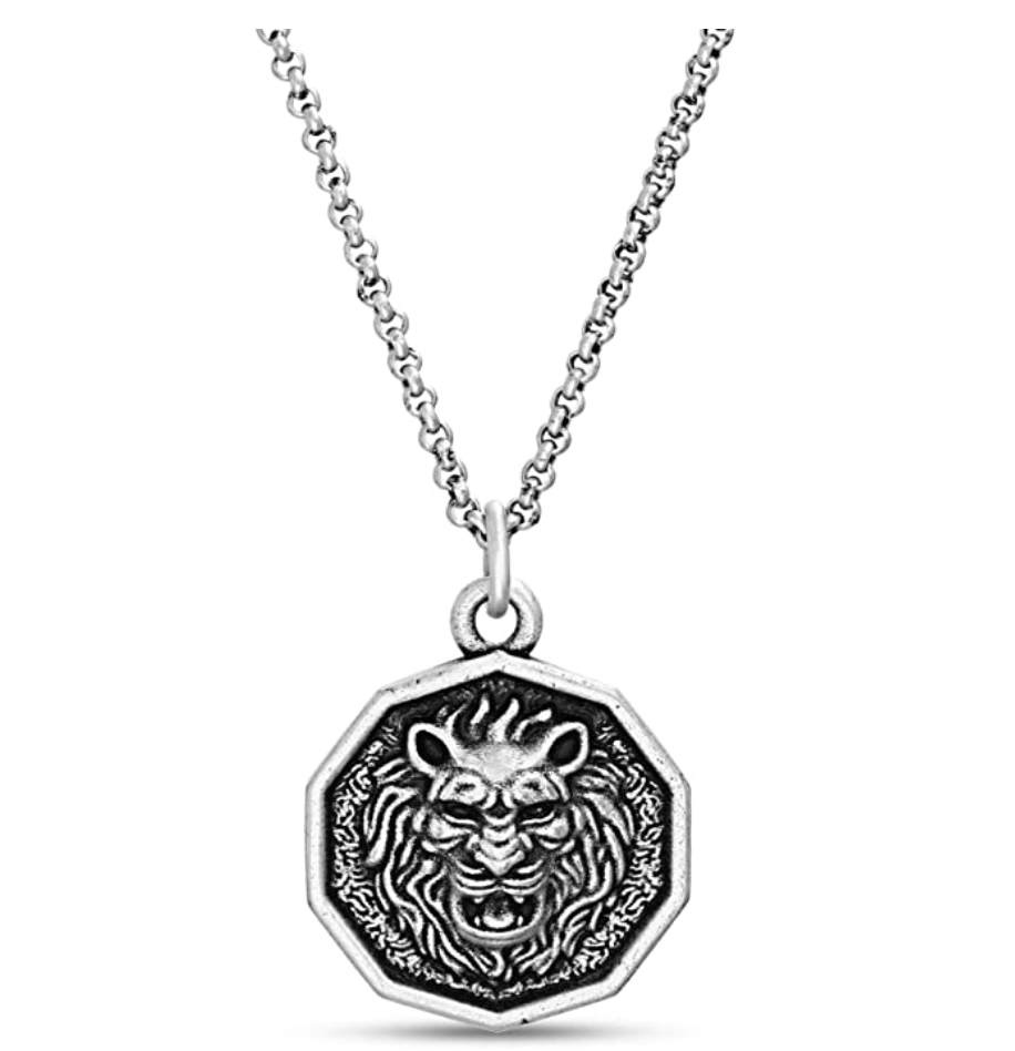 Lion Head Medallion Necklace Leo Hebrew African Lion Jewelry Judah Lion Chain 28in.