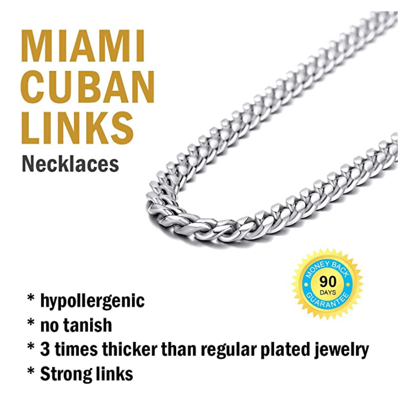 6mm Silver Stainless Steel Cuban Link Chain Hip Hop Rapper Jewelry 18 - 30in.