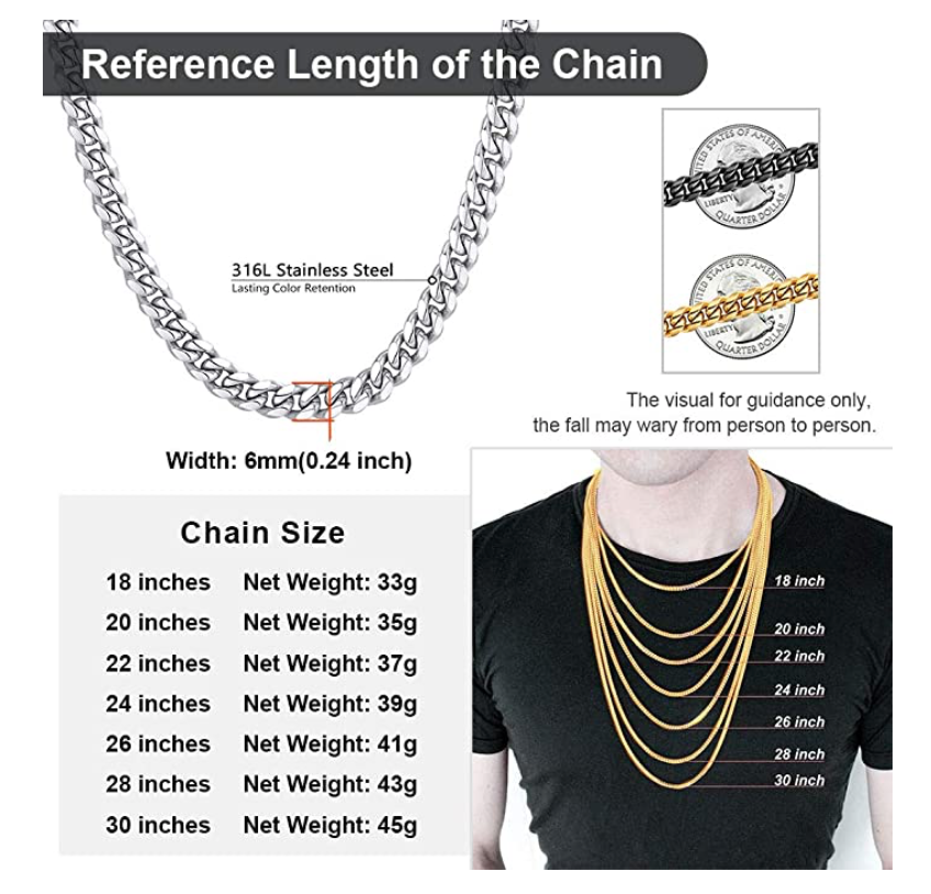 6mm Silver Stainless Steel Cuban Link Chain Hip Hop Rapper Jewelry 18 - 30in.