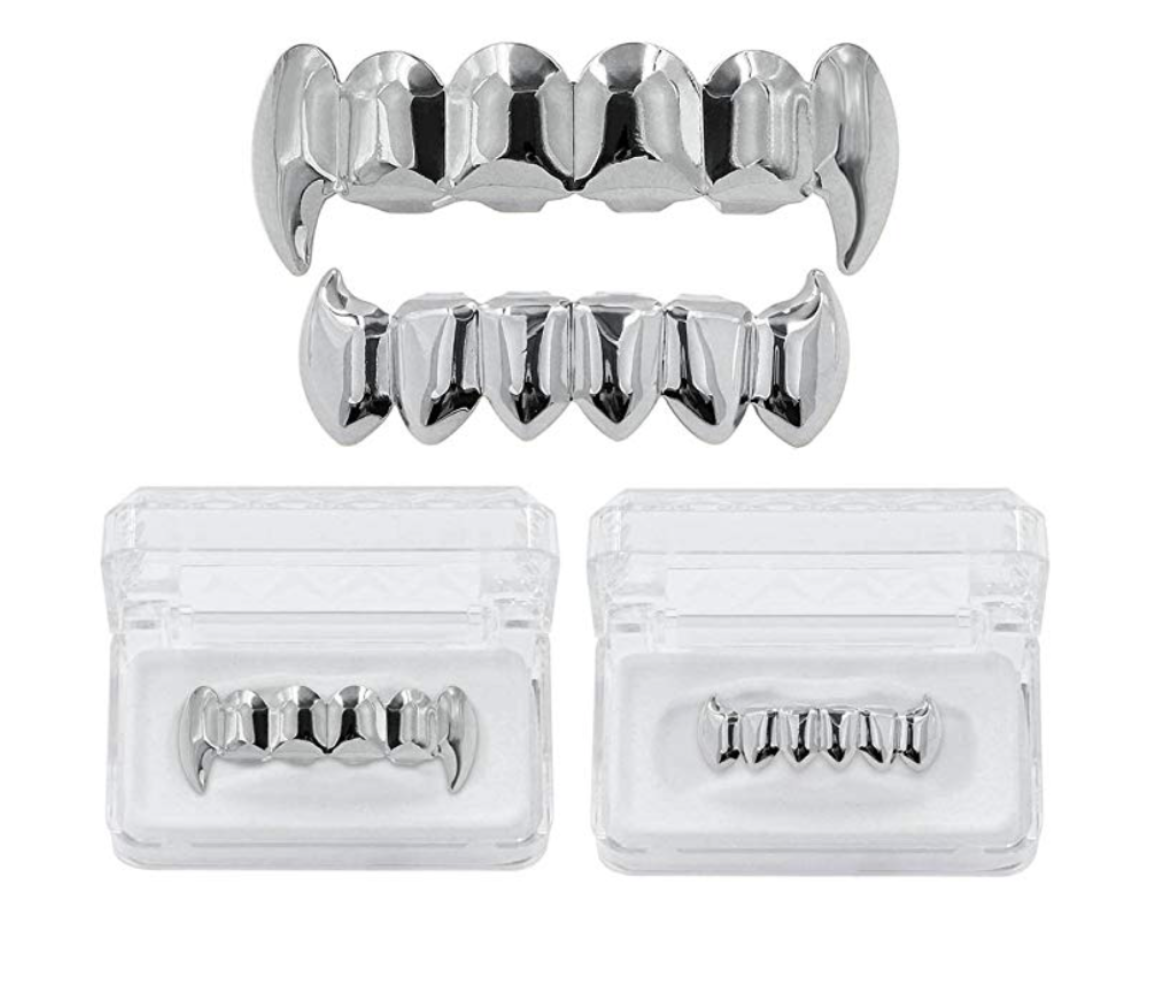 Gold Tone Vampire Fangs Gold Grillz Set Hip Hop Grillz Rapper Jewelry Grillz Silver Color Dental Grill Mod Kit