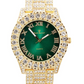 SILVER COLOR WATCH SIMULATED DIAMOND BLUE FACE LUXURY JEWELRY HIP HOP WATCH GREEN DIAL RED BUST DOWN ROMAN NUMERALS BLING