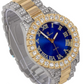 Two-Tone Blue Face Watch Color Simulated Diamond Watch Luxury Jewelry Hip Hop Watch Bust Down Roman Numerals Bling Blue Dial