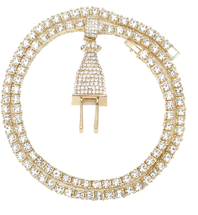 Plug Necklace Cuban Link Bracelet Tennis Chain Bundle Watch Hip Hop Ring Set Bling Gold Color Watch Simulated Diamond
