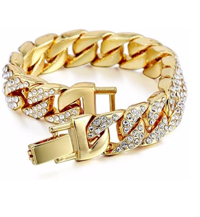 Silver Color Watch Plug Necklace Cuban Link Bracelet Simulated Diamond Tennis Chain Bundle Watch Hip Hop Ring Set Bling