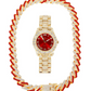 Red Face Watch Gold Color Simulated Diamond Cuban Link Chain Set Spike Necklace Bust Down Hip Hop Watch Bundle