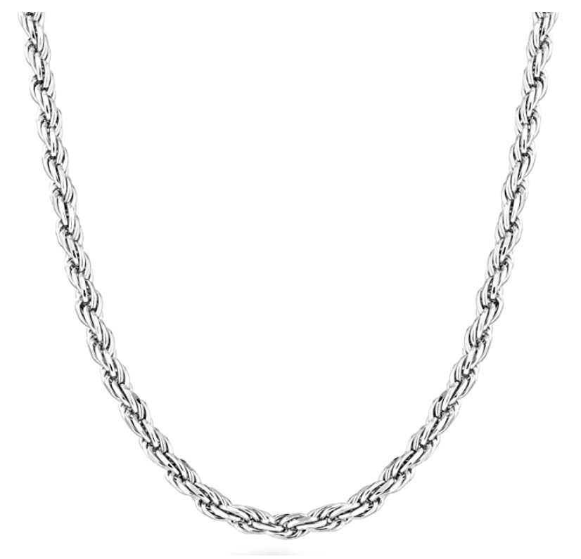 3mm Rope Necklace Men Twist Chain Braided Hip Hop Jewelry 925 Sterling Silver Gold 16 - 30in.