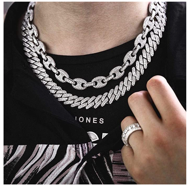 Rainbow Mariner Link Necklace Anchor Chain Diamonds Mens Hip Hop Jewelry Gold Silver Color Metal Alloy 18 - 22in.