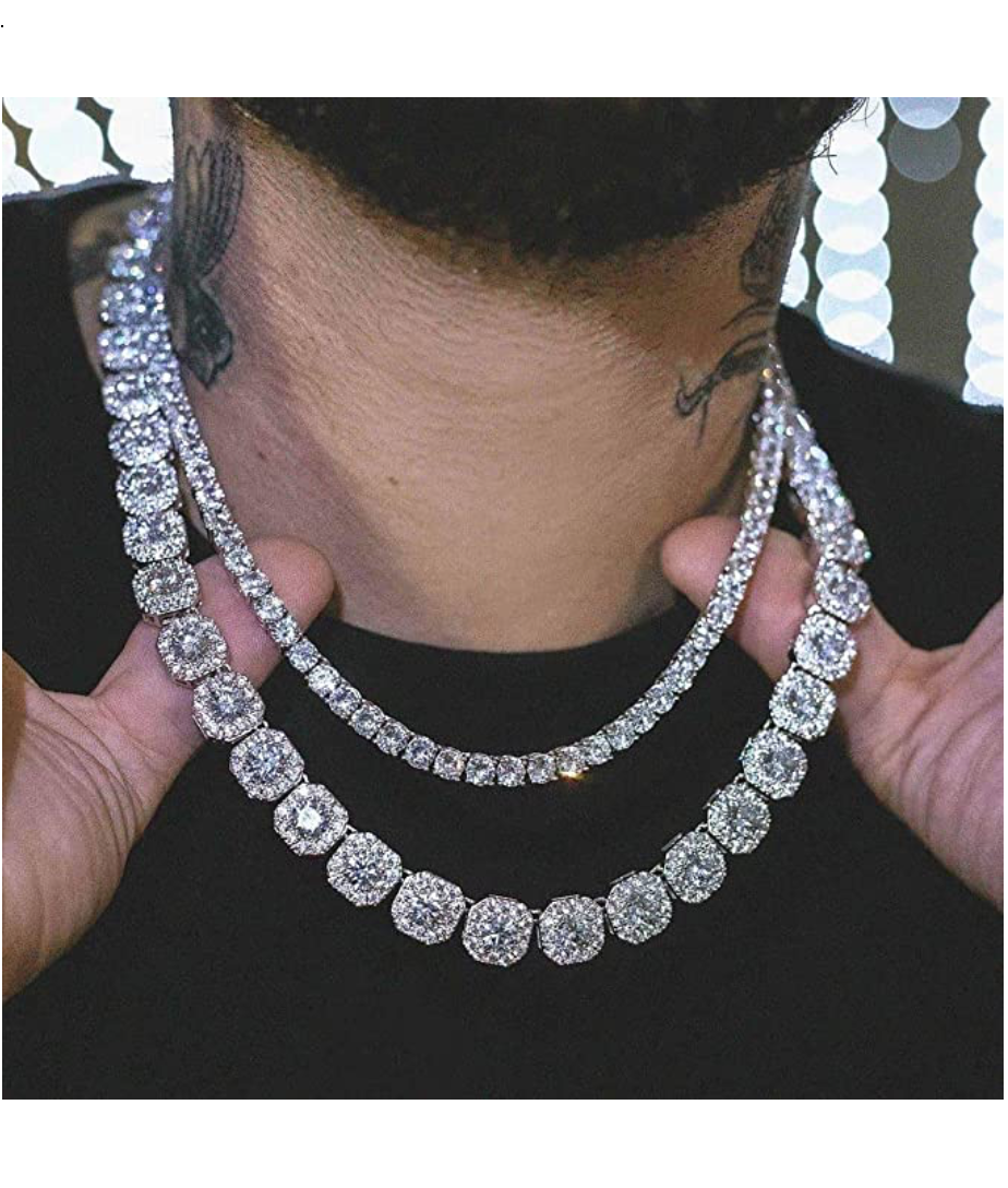10mm Diamond Cluster Necklace Solitaire Cluster Chain Hip Hop Jewelry Wedding Princess Rapper Gold Silver Metal Alloy 18 - 22in.