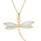 925 Sterling Silver Dragonfly Necklace Opal Simulated Dragonfly Jewelry Pendant Chain Birthday Gift Gold Tone 18in.