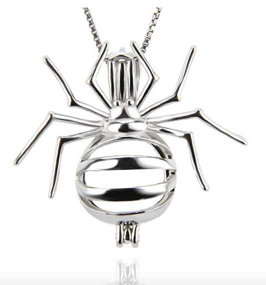 925 Sterling Silver Spider Pearl Cage Pendant Necklace Spider Halloween Jewelry Insect Bug Chain Birthday Gift 18in.