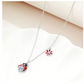 925 Sterling Silver Red Ladybug Pendant Diamond Flower Necklace Lady Bug Jewelry Insect Lucky Bug Chain Birthday Gift 20in.