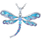 Blue Dragonfly Necklace Dragonfly Jewelry Pendant Chain Birthday Gift Silver Color 16in.