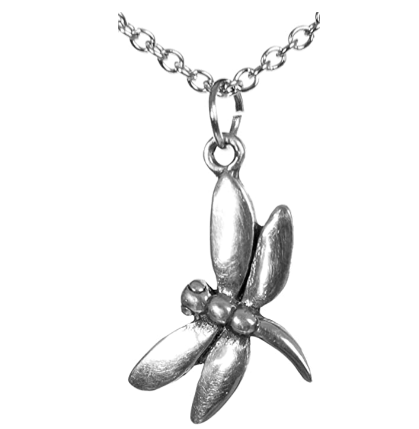 Silver Tone Dragonfly Necklace Heart Dragonfly Jewelry Pendant Chain Birthday Gift 18in.