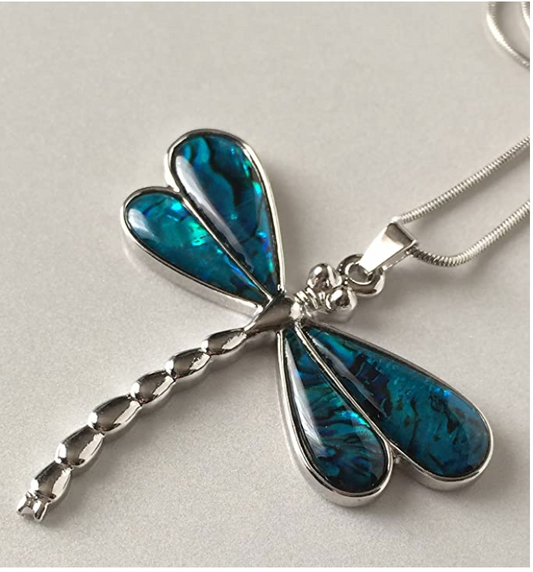 Abalone Dragonfly Necklace Dragonfly Jewelry Pendant Chain Birthday Gift 18in.