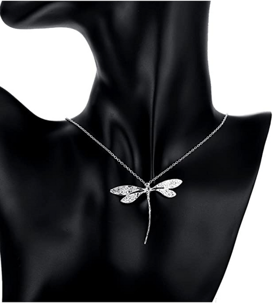 Silver Tone Dragonfly Necklace Dragonfly Jewelry Pendant Chain Birthday Gift 18in.