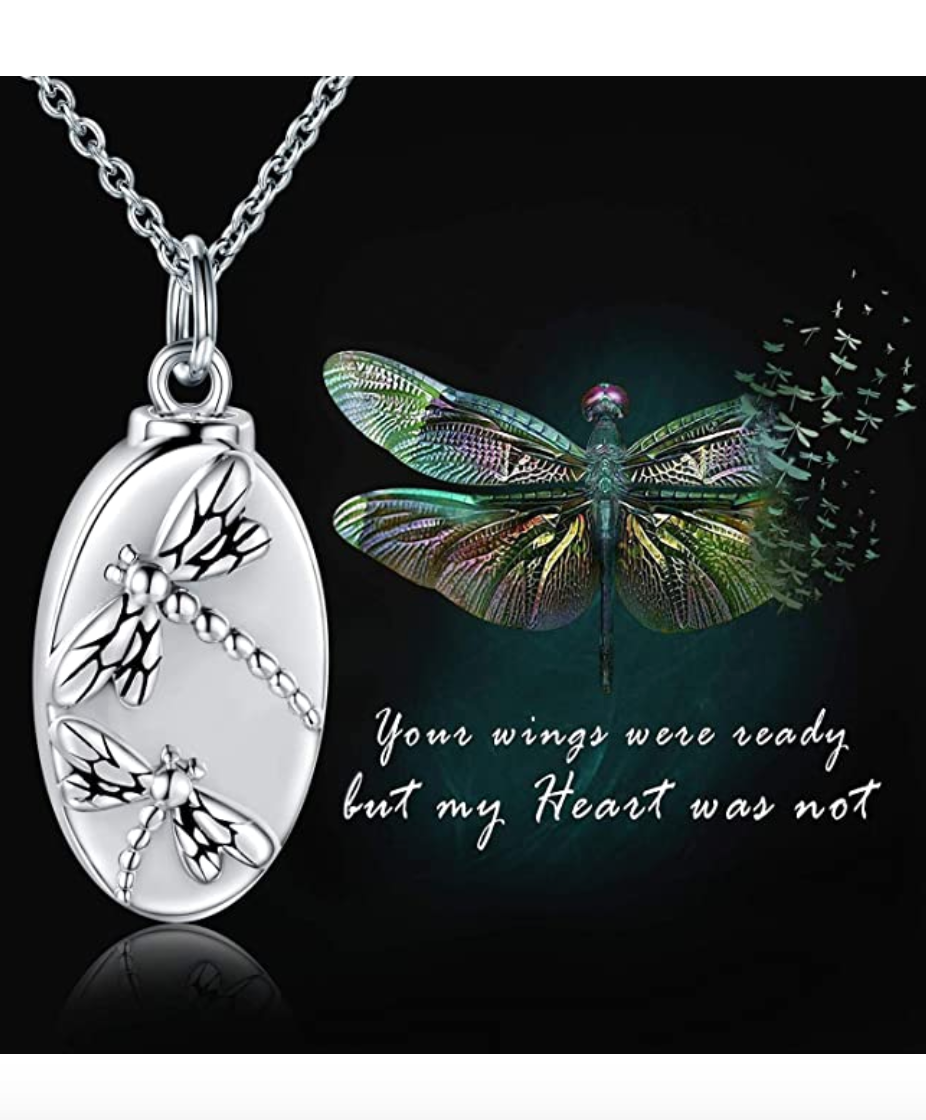 Dragonfly Urn Ash Necklace Dragonfly Cremation Jewelry Pendant Chain Birthday Gift 20in.