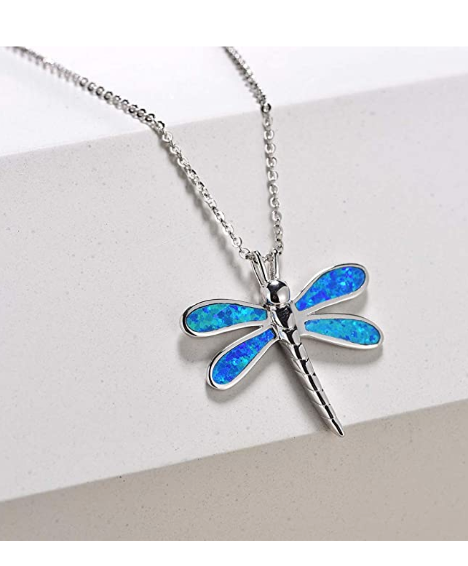 925 Sterling Silver Blue Dragonfly Necklace Dragonfly Jewelry Pendant Chain Birthday Gift 18in.