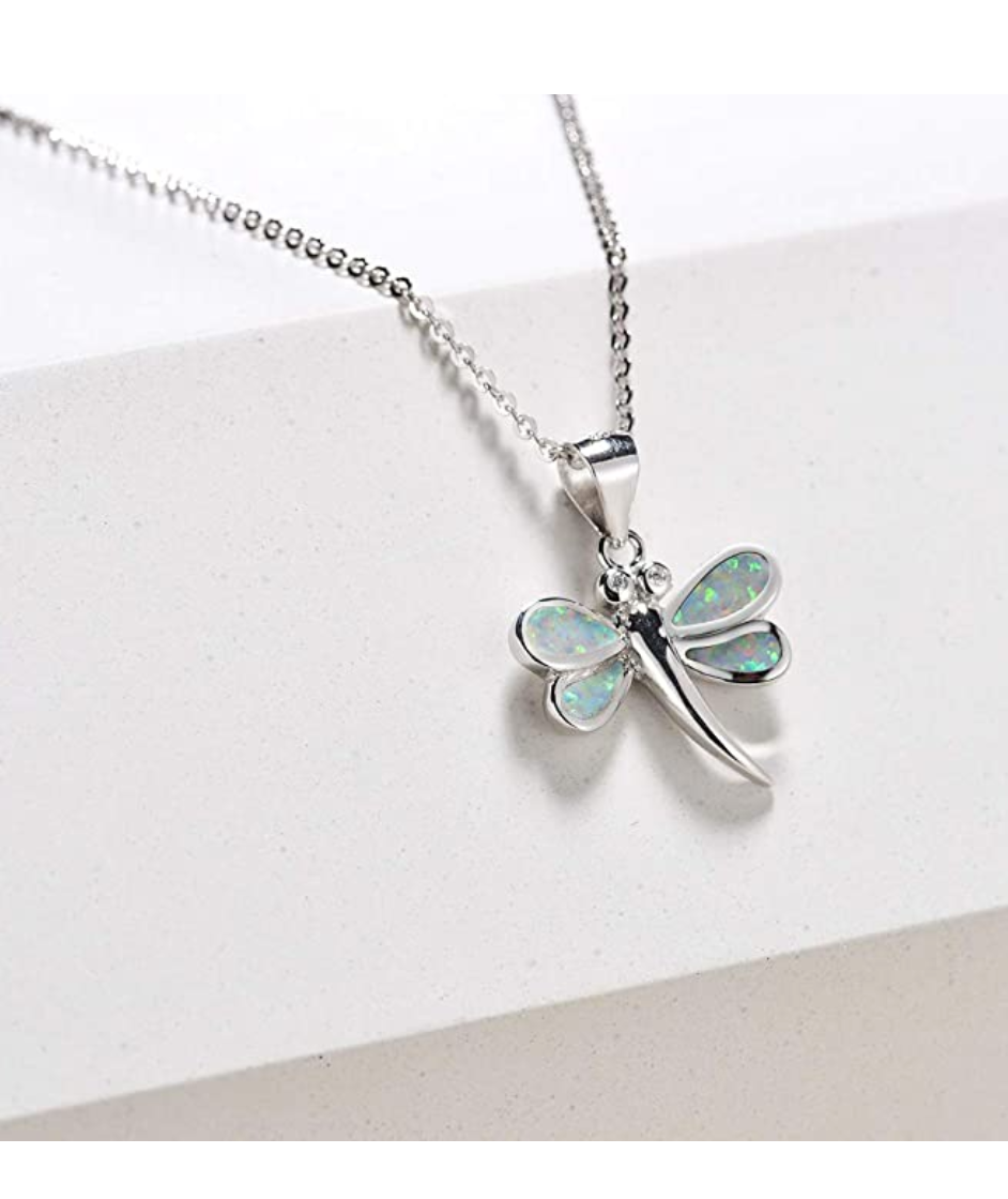 925 Sterling Silver Dragonfly Pendant Necklace Dragonfly Jewelry Chain Birthday Gift 18in.