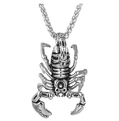 Black Scorpio Necklace Scorpion Jewelry Zodiac Pendant Chain Birthday Gift Silver Color Stainless Steel 24in.