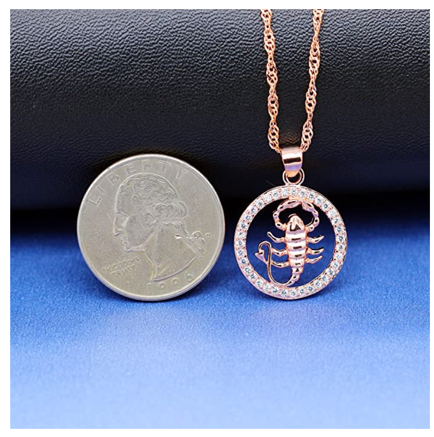 Rose Gold Color Scorpion Pendant Necklace Simulated-Diamond Scorpio Jewelry Zodiac Chain Birthday Gift 20in.