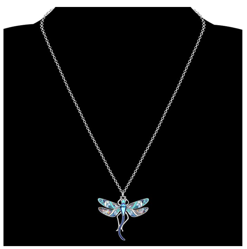 Blue Dragonfly Necklace Purple Dragonfly Jewelry Pendant Chain Birthday Gift Stainless Steel Silver 18in.