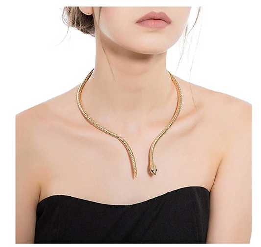 Snake Collar Necklace Snake Jewelry Serpent Chain Birthday Gift Gold Tone 9in.