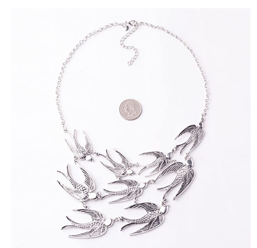 Flying Bird Collar Necklace Pendant Bird Jewelry Bird Bib Chain Birthday Gift 18in.