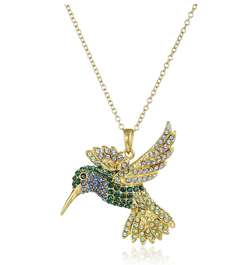 Blue Hummingbird Necklace Pendant Humming Bird Jewelry Bird Simulated Diamond Chain 925 Sterling Silver Birthday Gift 18in.