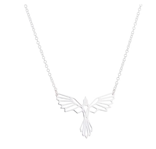 Origami Phoenix Necklace Pendant Phoenix Geometric Animal Jewelry Bird Chain Birthday Gift Rose Gold Silver Color 18in.