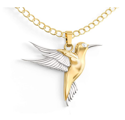 Gold Tone Hummingbird Necklace Pendant Hummingbird Jewelry Bird Chain Birthday Gift 18in.