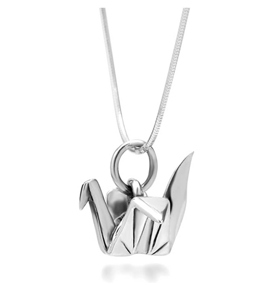 Origami Crane Necklace Jewelry Crane Bird Chain Folded Paper Crane Pendant Birthday Gift 925 Sterling Silver 18in.