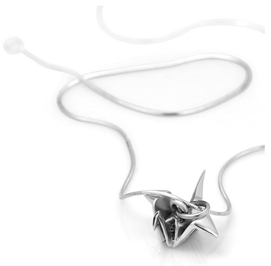 Origami Crane Necklace Jewelry Crane Bird Chain Folded Paper Crane Pendant Birthday Gift 925 Sterling Silver 18in.