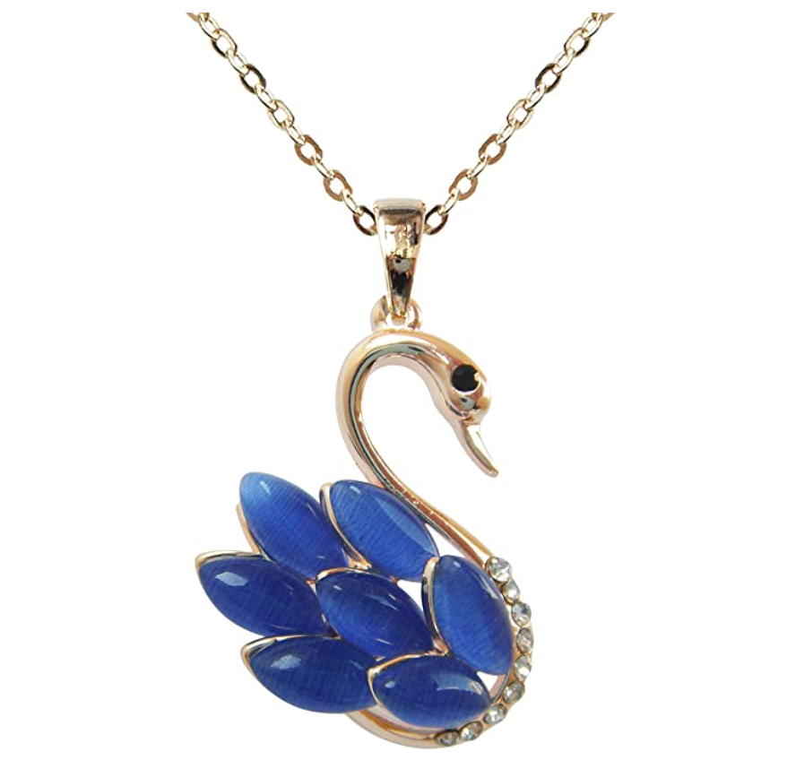 Swan Pendant Swan Necklace Simulated Opal Crystal Swan Jewelry Chain Birthday Gift 18in.
