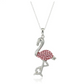 Pink Flamingo Pendant Necklace Flamingo Jewelry Bird Chain Birthday Gift Simulated Diamonds 18in.