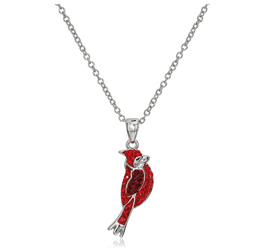 Red Cardinal Flamingo Pendant Necklace Cardinal Jewelry Bird Chain Birthday Gift Simulated Diamonds 18in.
