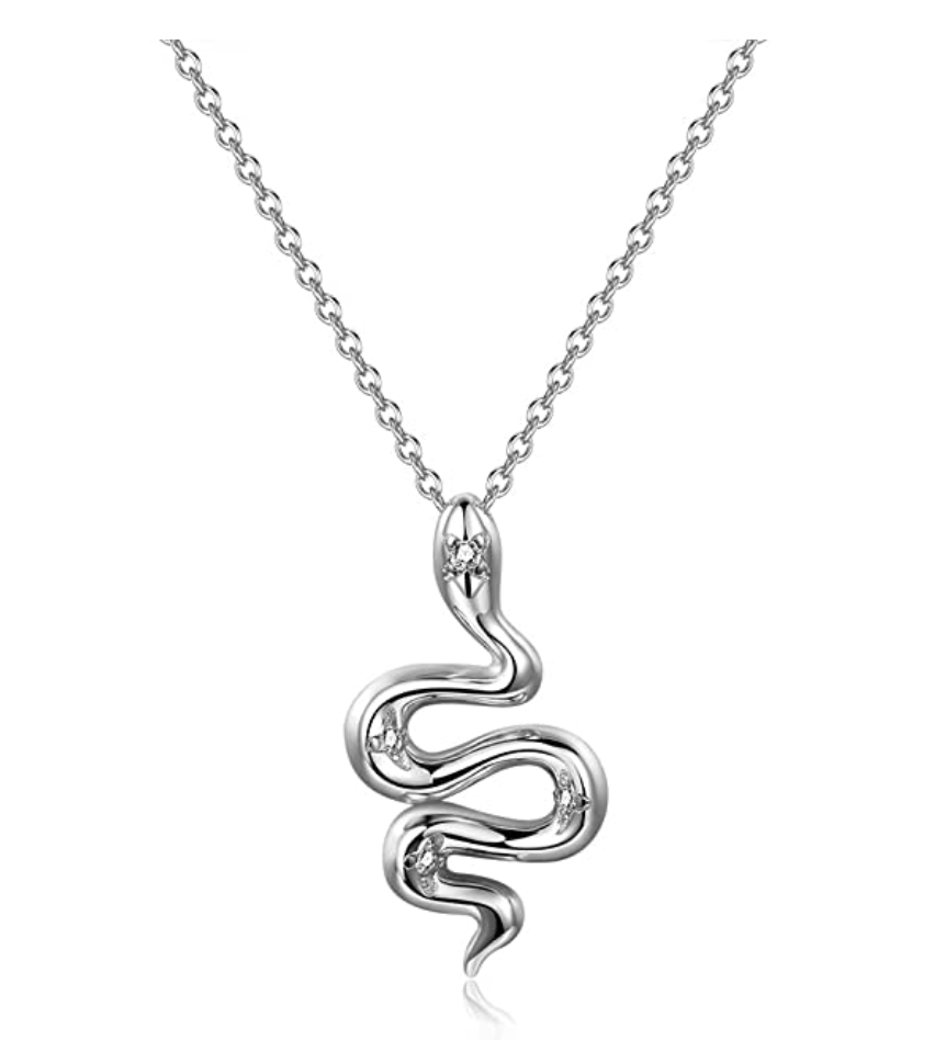 Snake Necklace Snake Jewelry Serpent Chain Pendant Birthday Gift Gold Silver Tone Simulated Diamonds 18in.