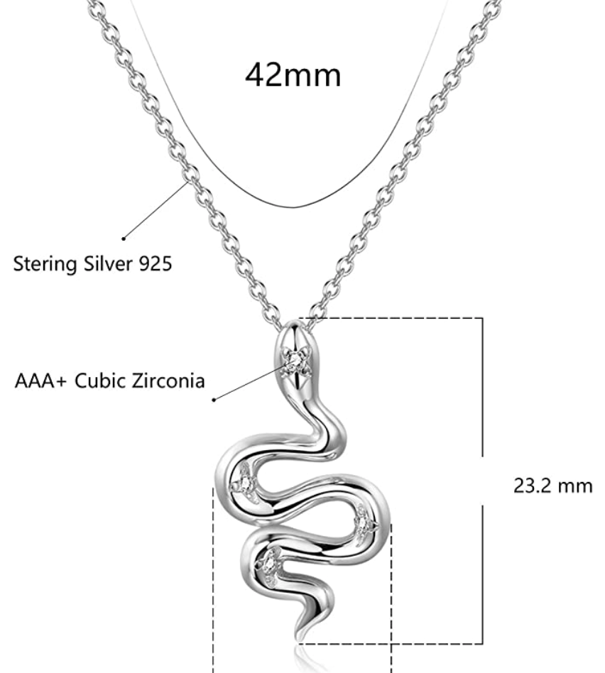 Snake Necklace Snake Jewelry Serpent Chain Pendant Birthday Gift Gold Silver Tone Simulated Diamonds 18in.
