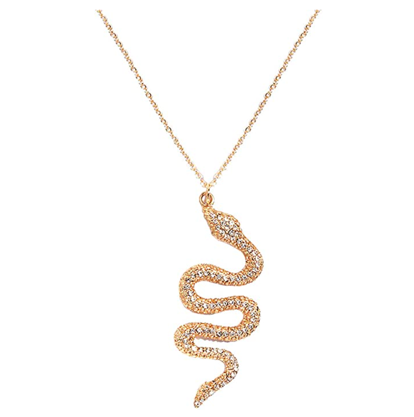 Snake Pendant Necklace Snake Jewelry Serpent Chain Birthday Gift Gold Silver Tone Simulated Diamonds 18in.